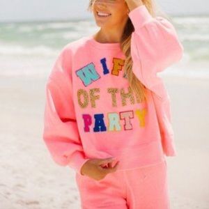 Wife of the Party Sweatshirt Pink Patch Embroidered Judith March